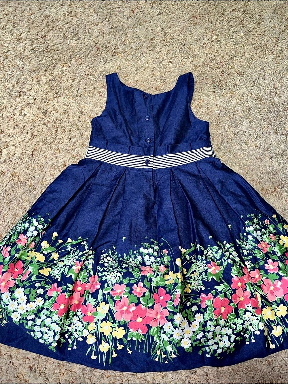 Janie and Jack Navy Floral Border Dress Blue & Pink